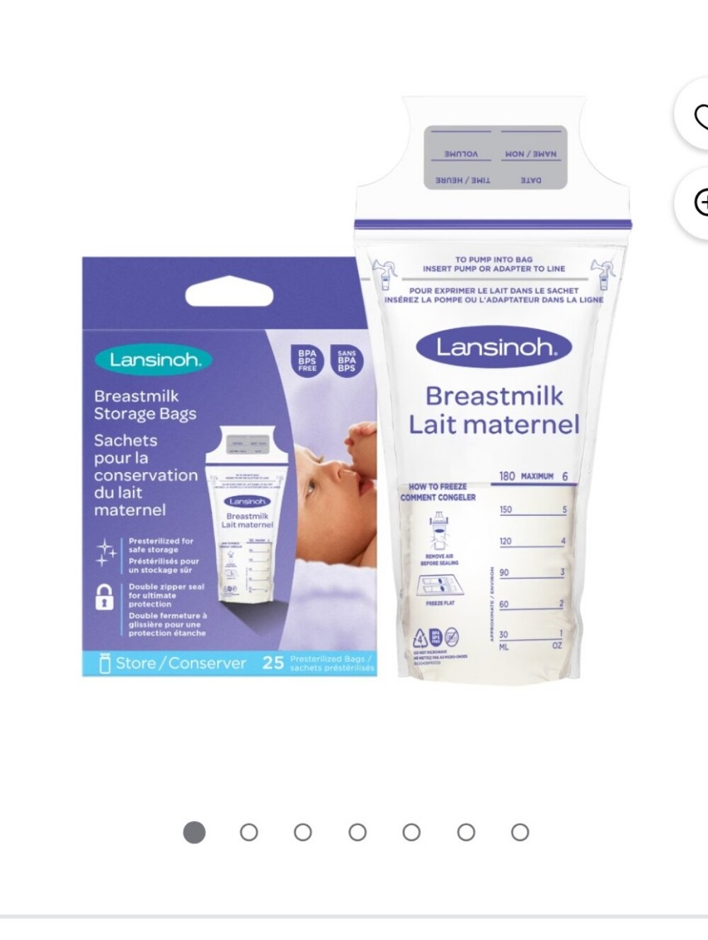 Lansinoh Clear Breastmilk Storage Bags with Purple Accents